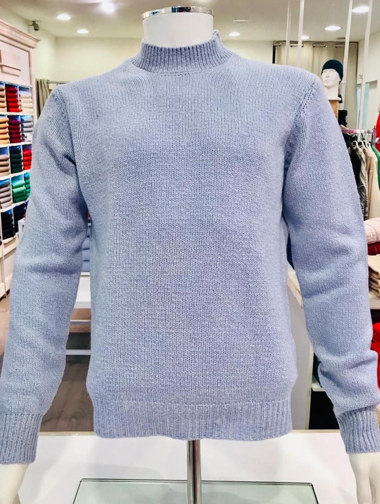 Maglia Lupetto in pura lana qualità superiore, made in Italy, Azzurra