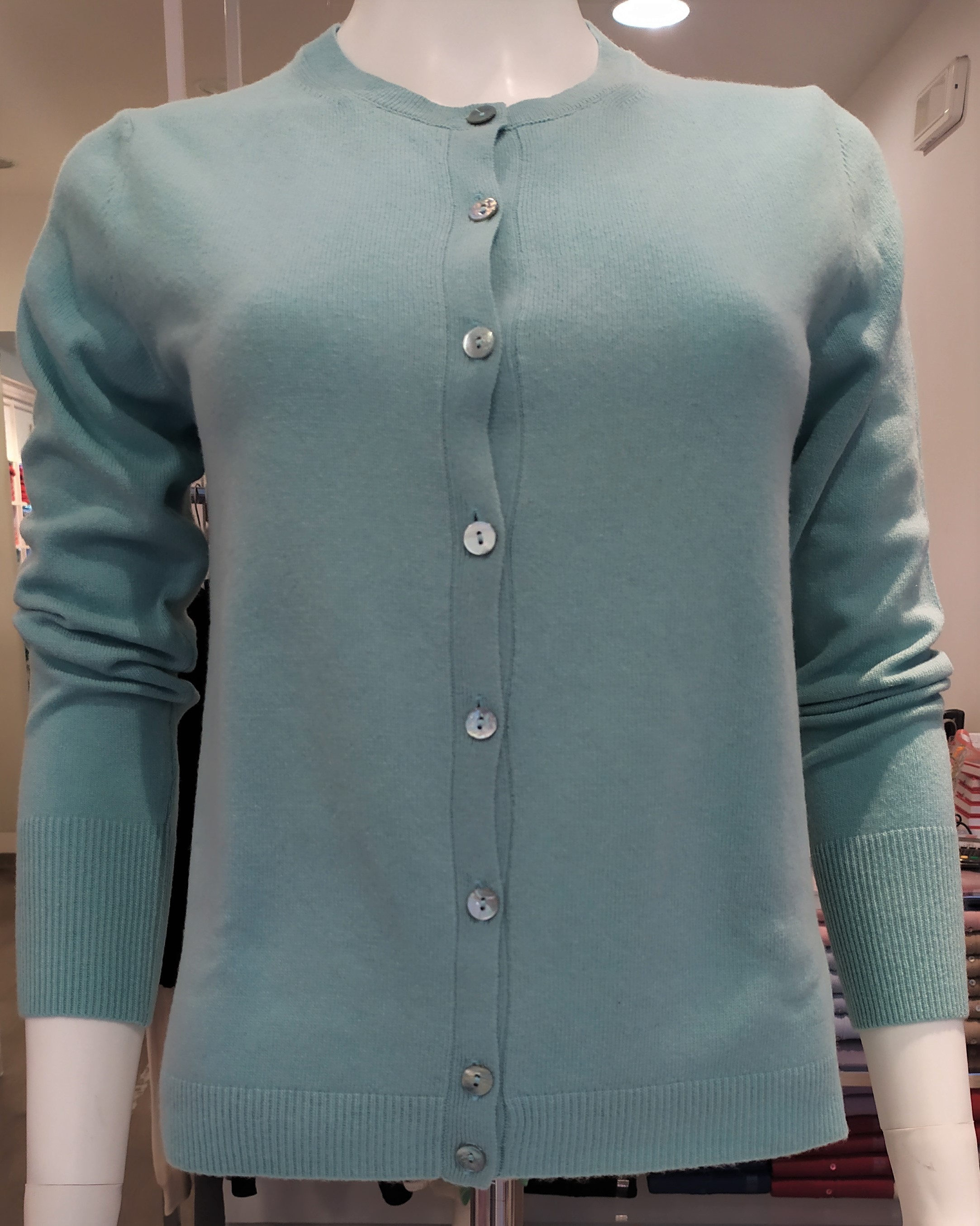 Cardigan in lana con cashmere, made in Italy, Acqua