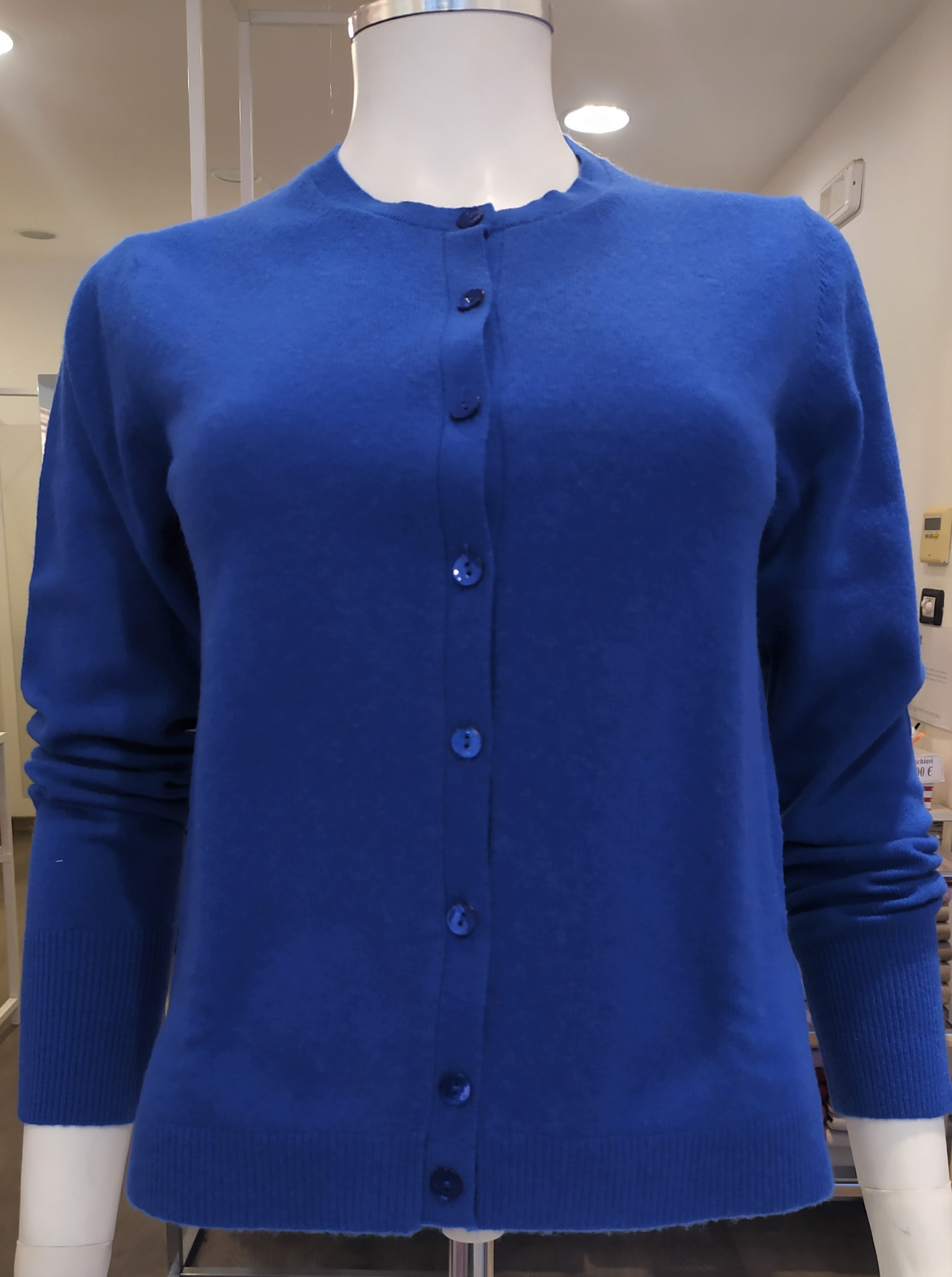 Cardigan in lana con cashmere, made in Italy, Cobalto