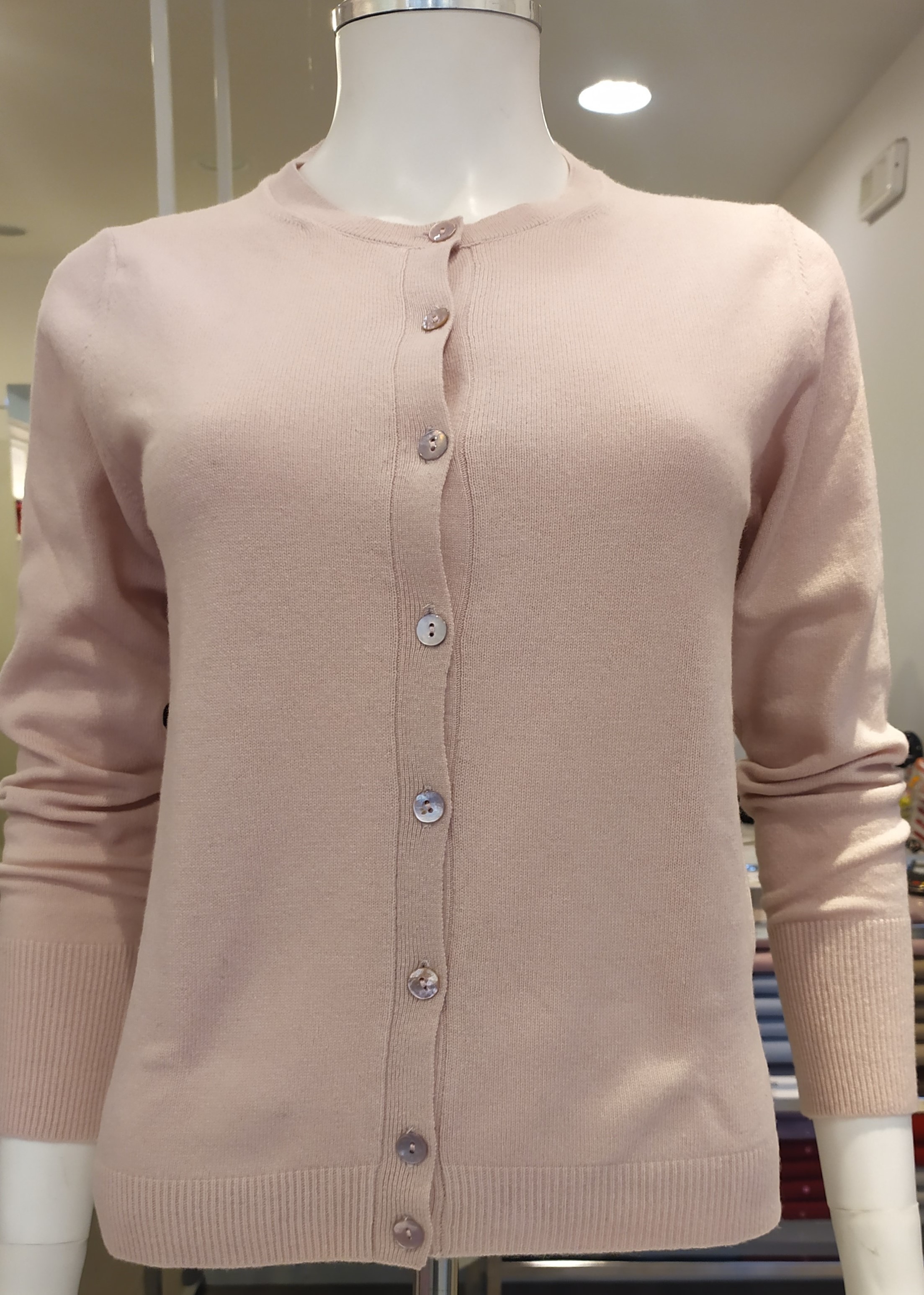 Cardigan lana con cashmere, made in Italy, Rosa