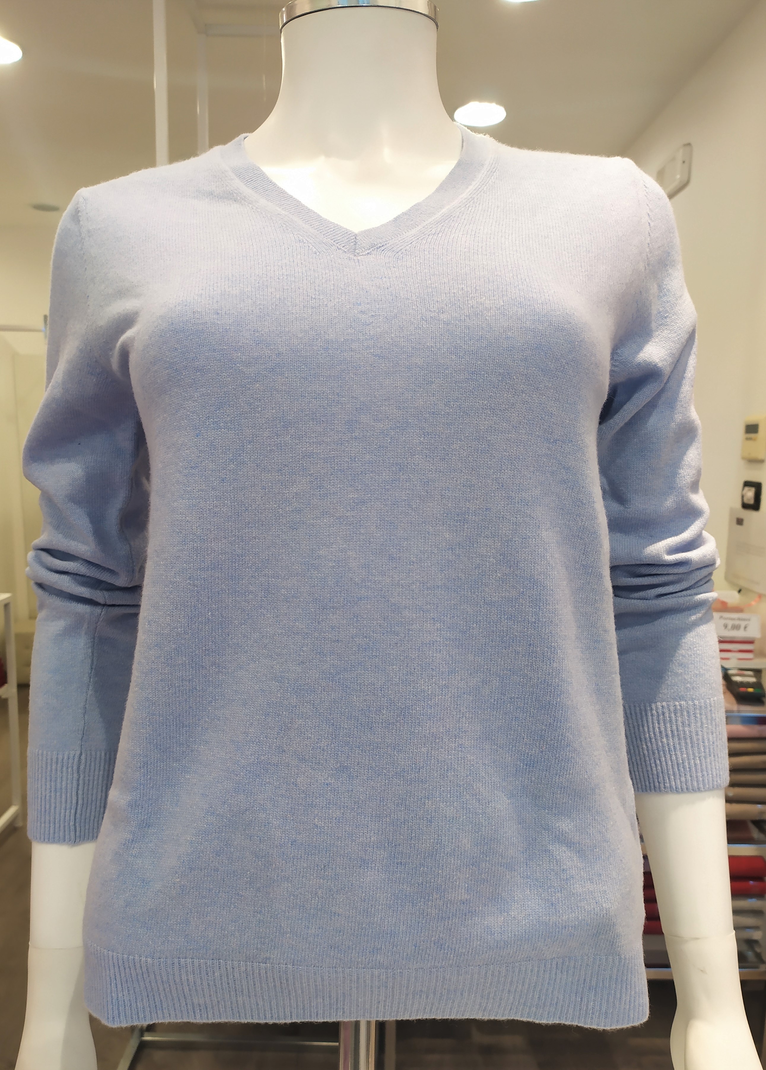 Maglia Scollo a v lana e cashmere Azzurro