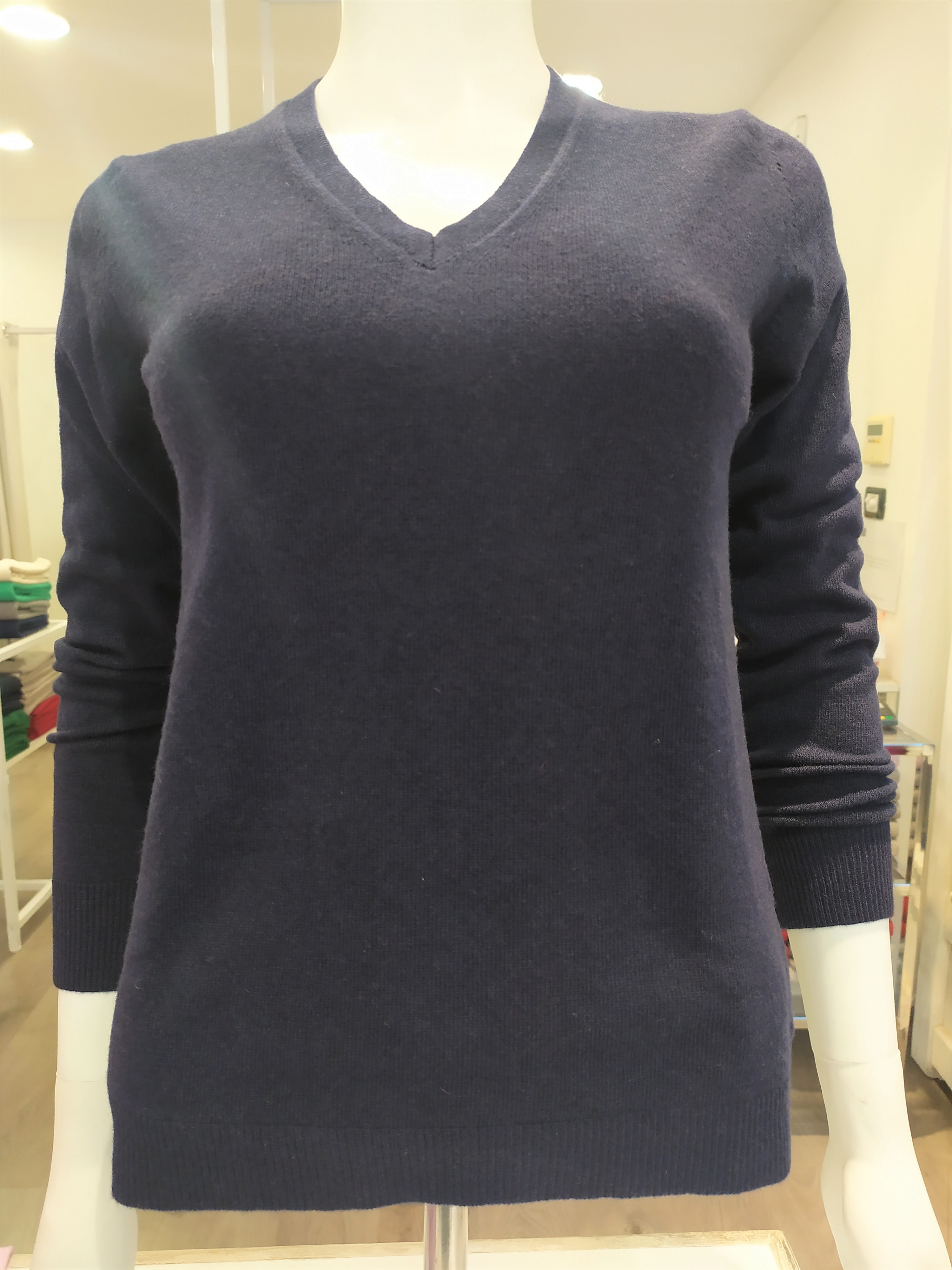 Maglia con Scollo a v Lana con cashmere Navy