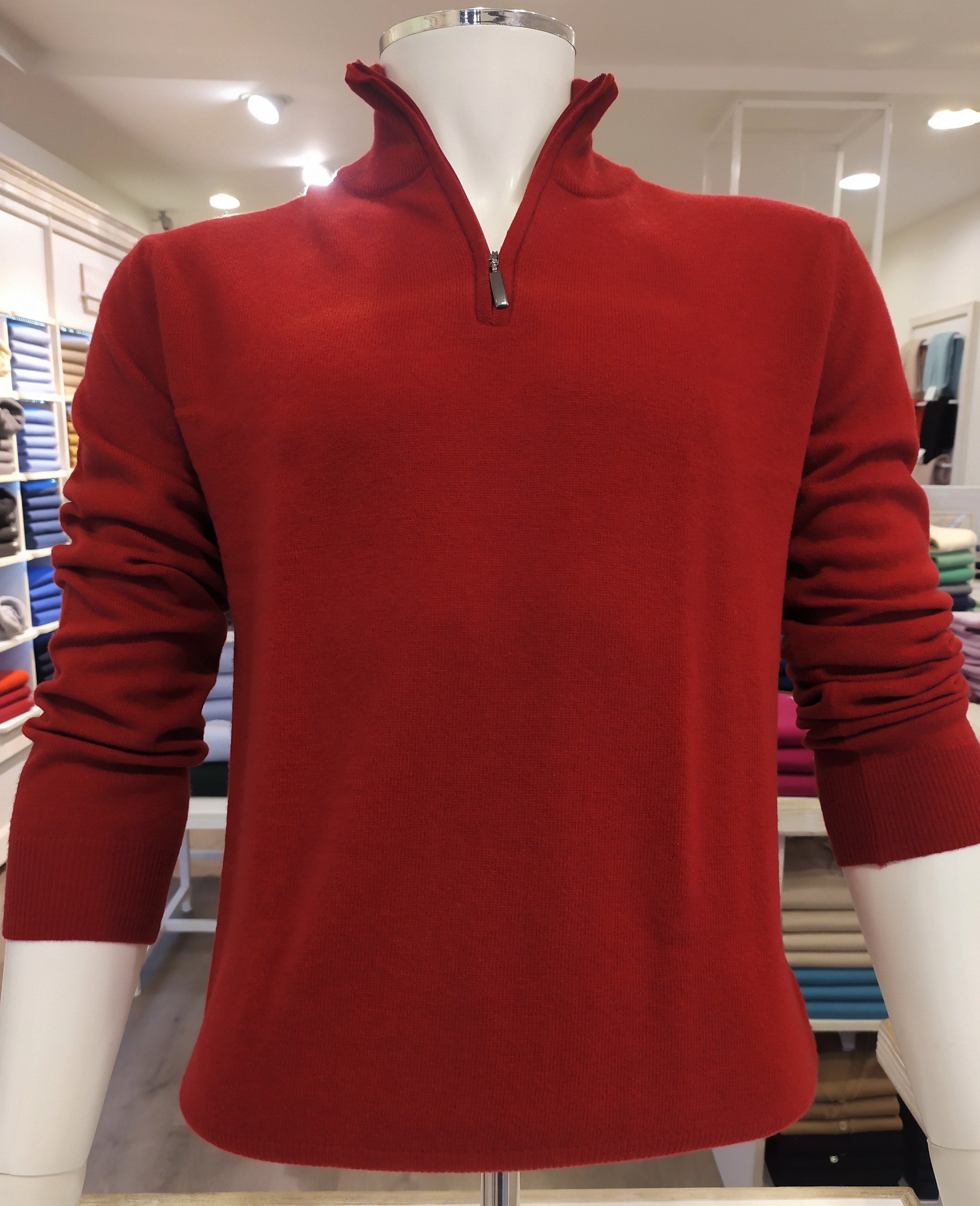 Maglia con mezza zip in lana con cashmere Rossa