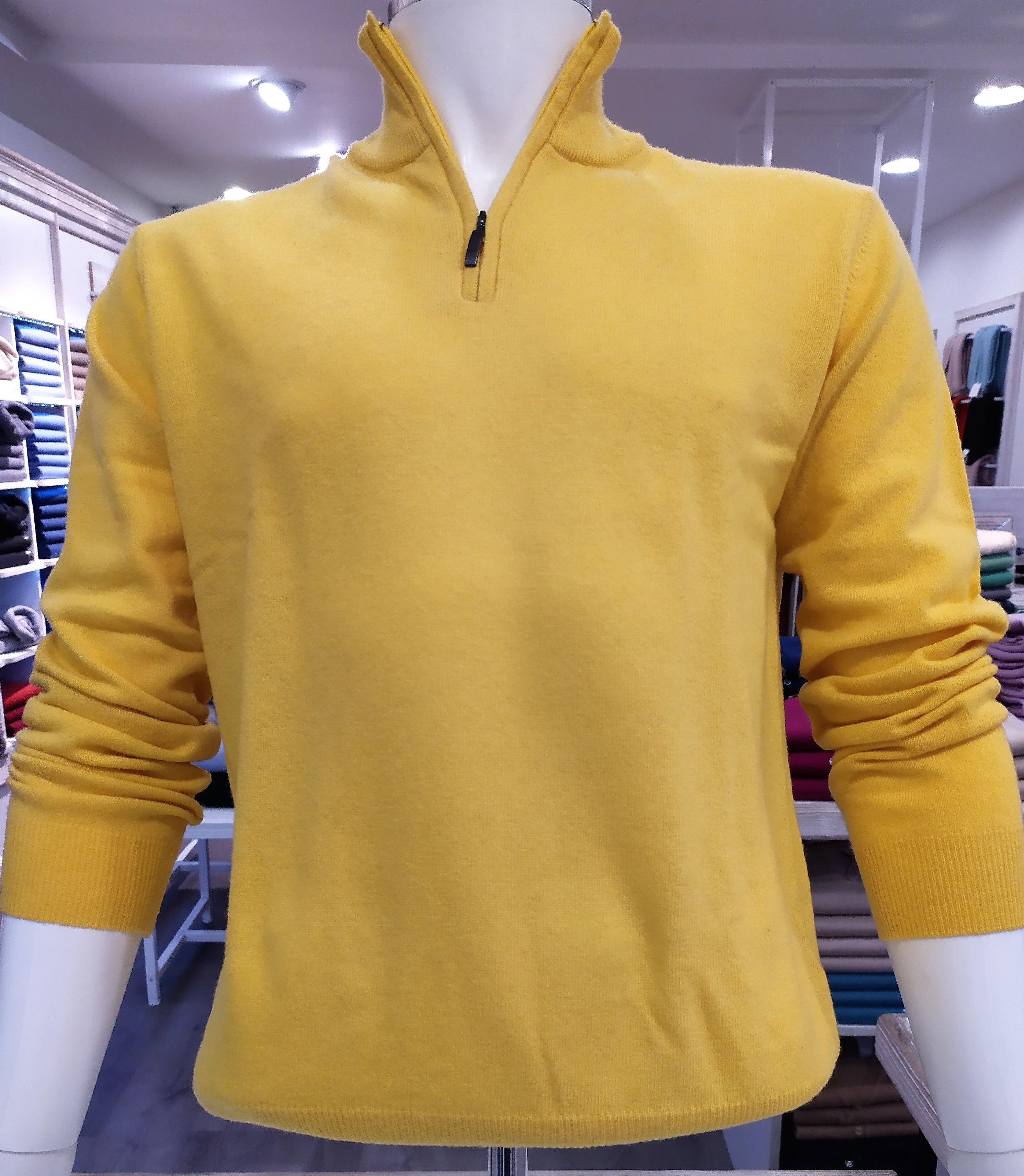 Maglia con zip lana e cashmere made in Italy Gialla