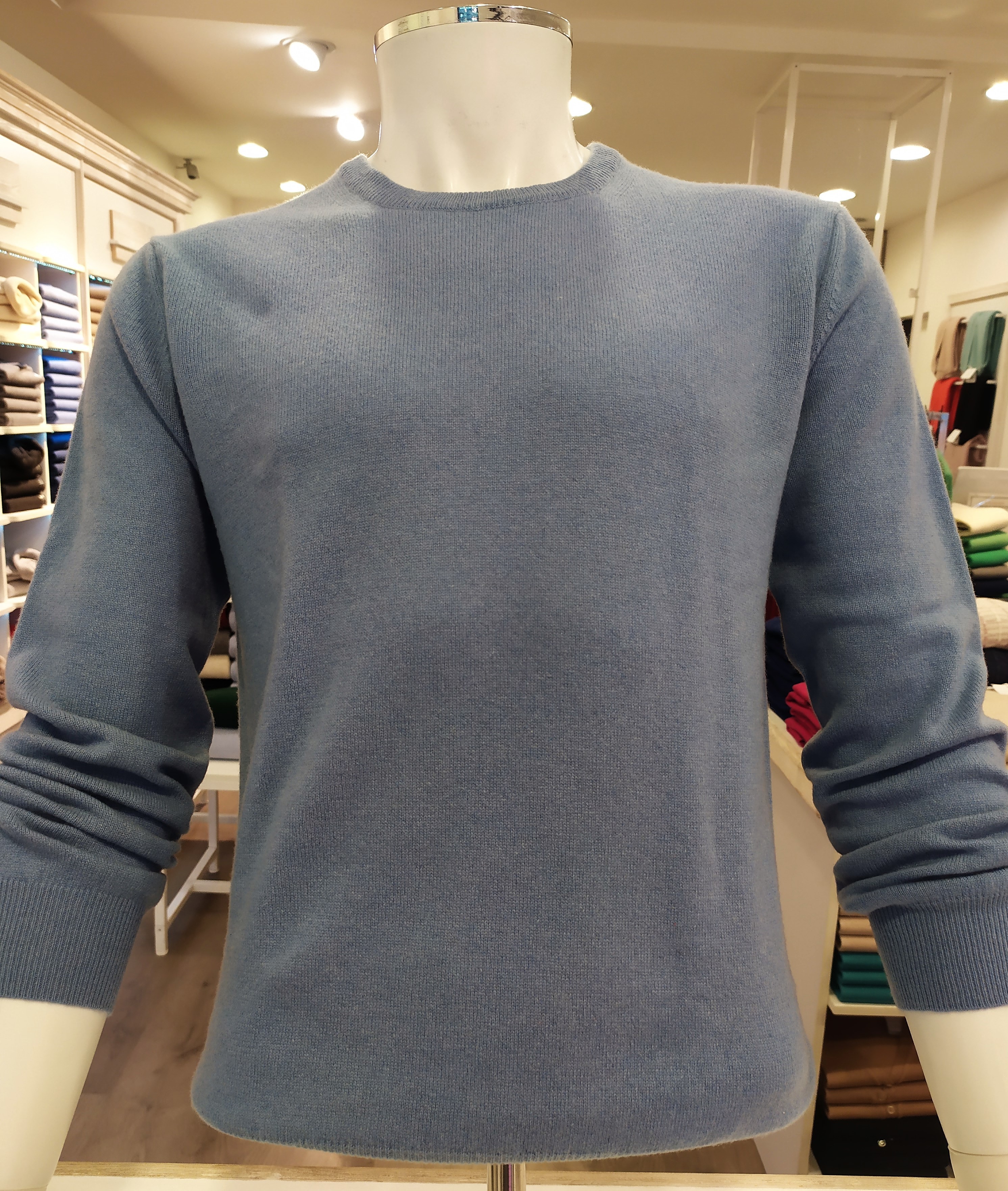 Maglia girocollo puro cashmere toscano Azzurro