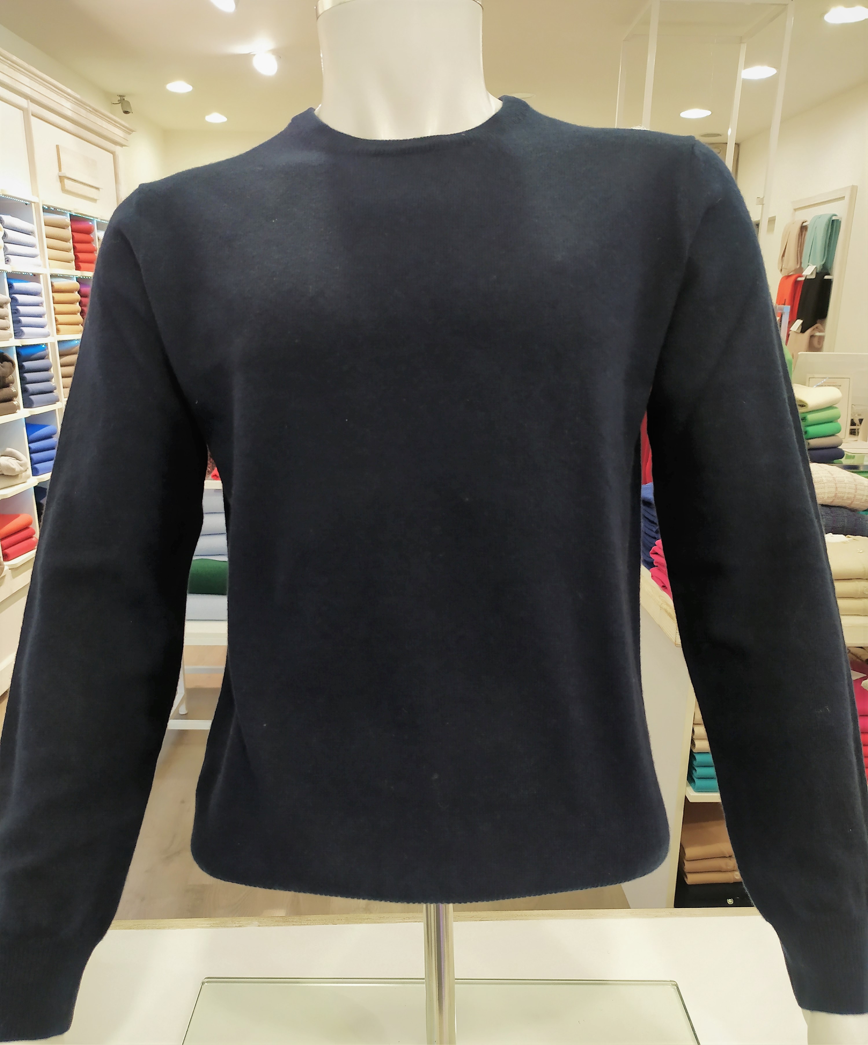 Maglia girocollo puro cashmere toscano Blu Navy