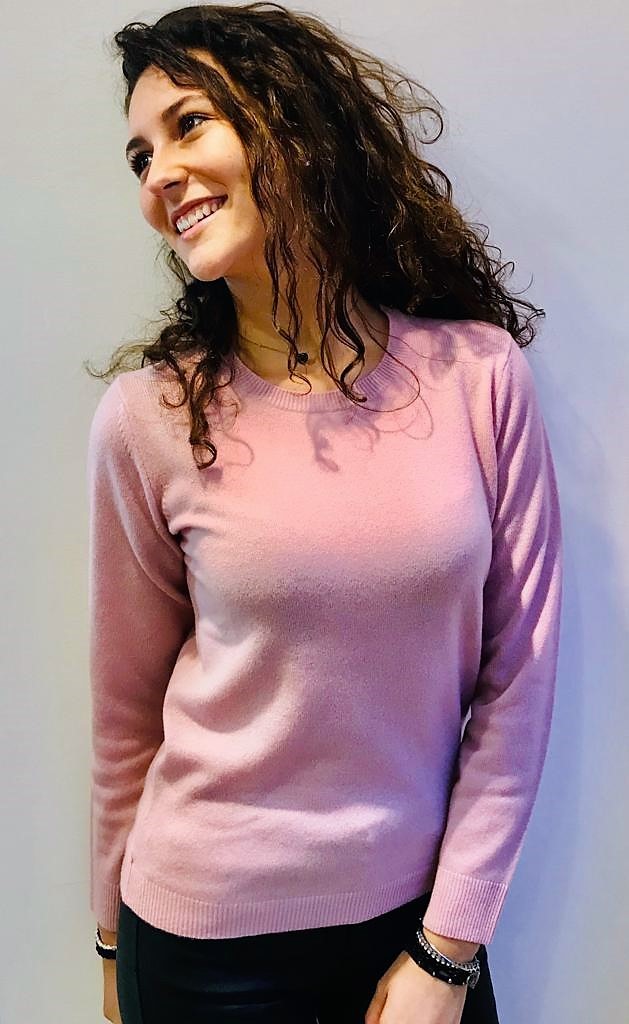 Maglia girocollo puro cashmere toscano Rosa