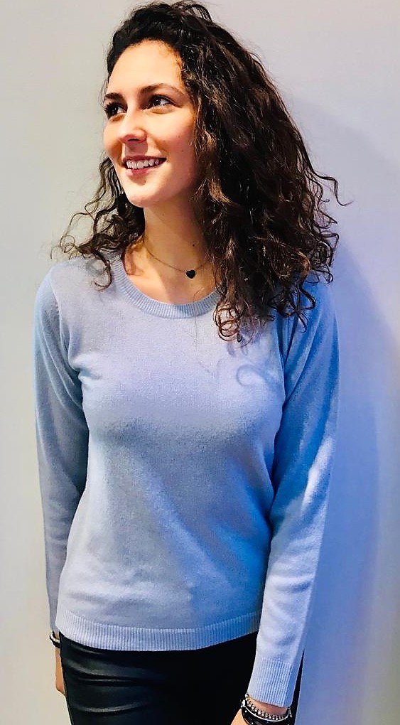 Maglia girocollo puro cashmere toscano Cielo
