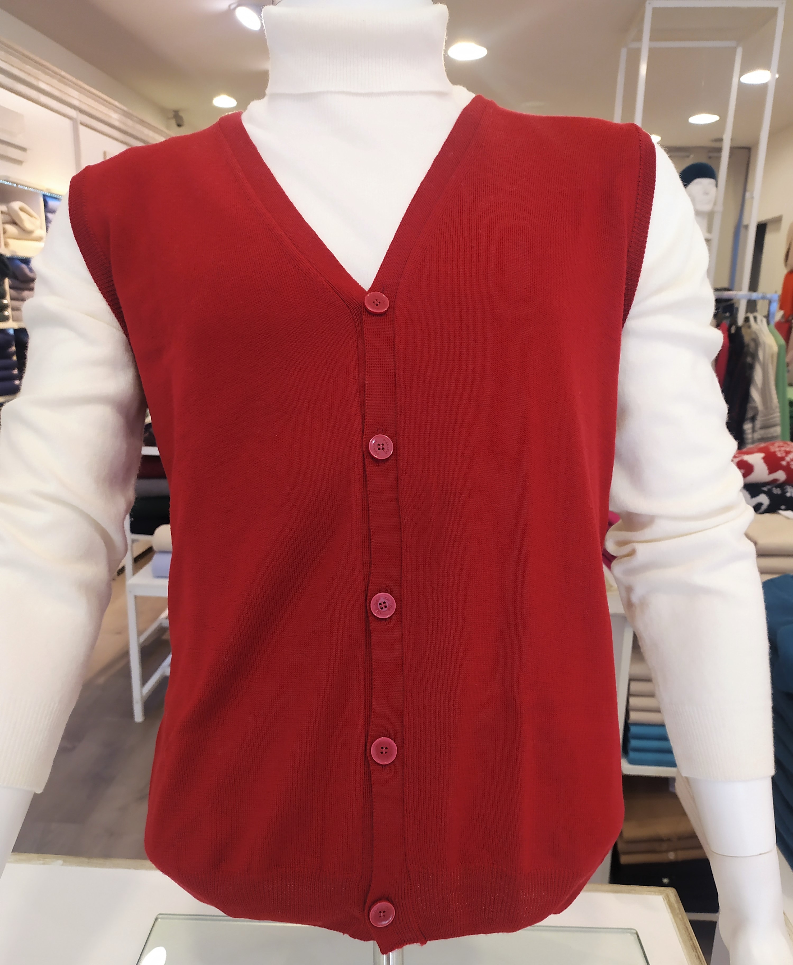 Gilet con bottoni pura merinos Rosso