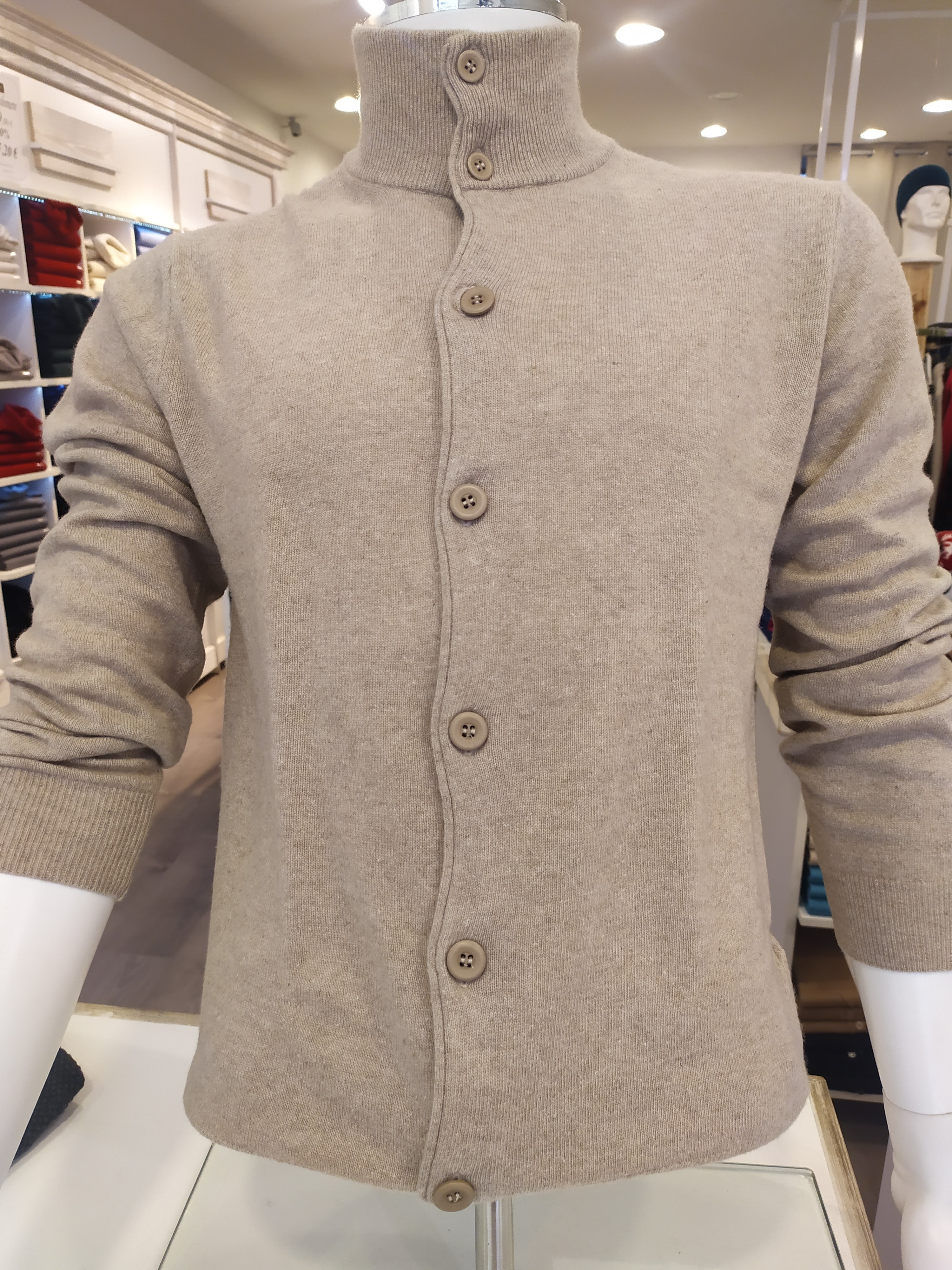 Cardigan con toppe in lana con cashmere, Beige