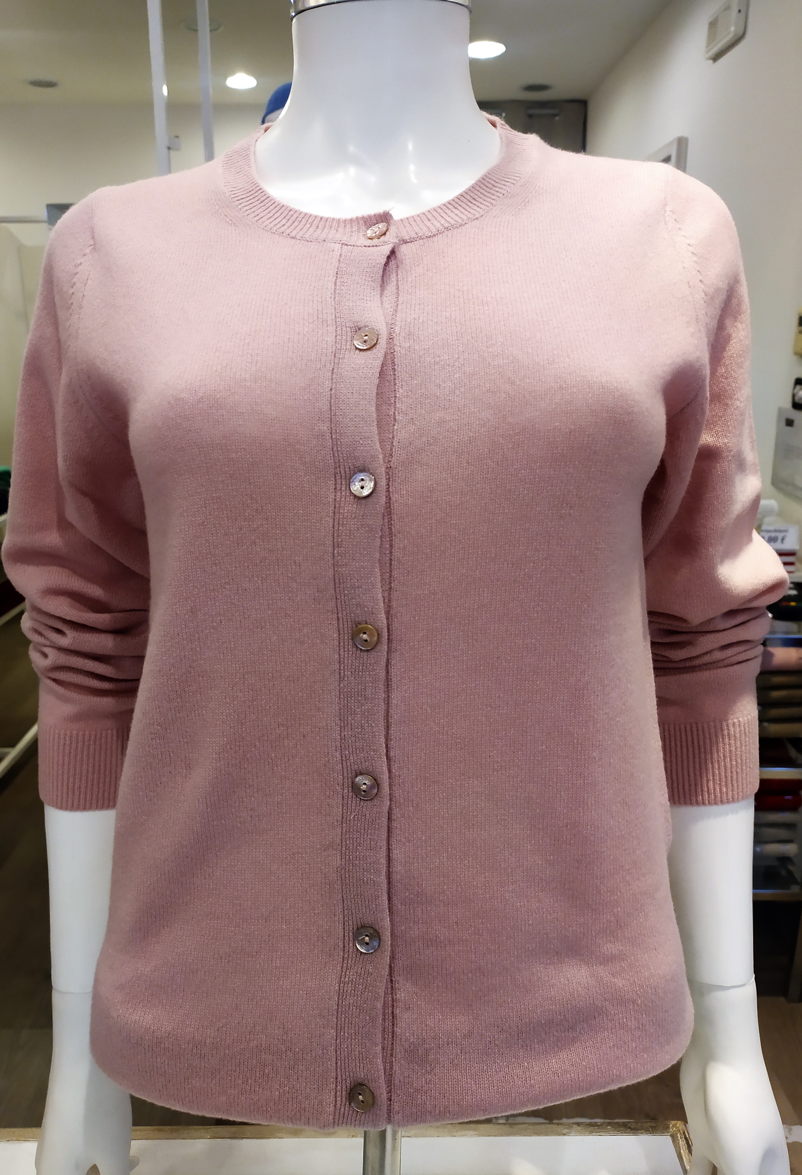 Cardigan coreana puro cashmere Rosa