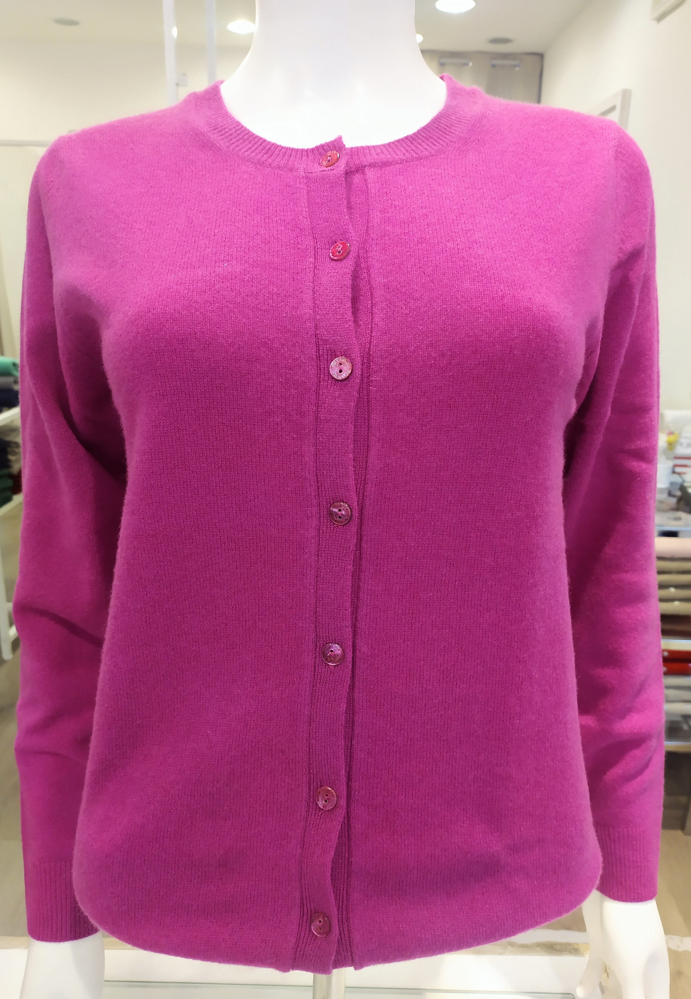 Cardigan coreana puro cashmere Fuxia