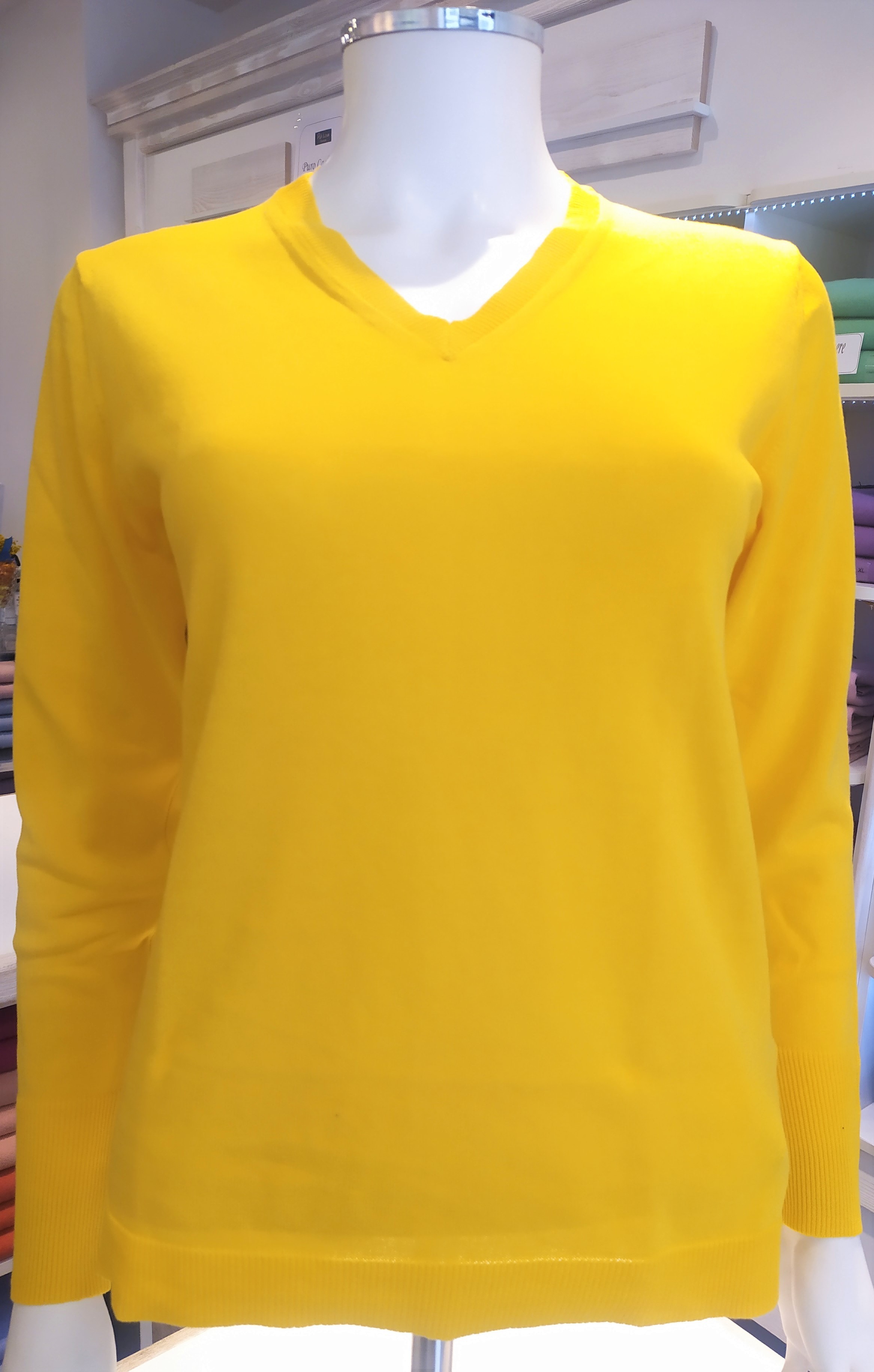 Maglia scollo a v puro cotone Giallo