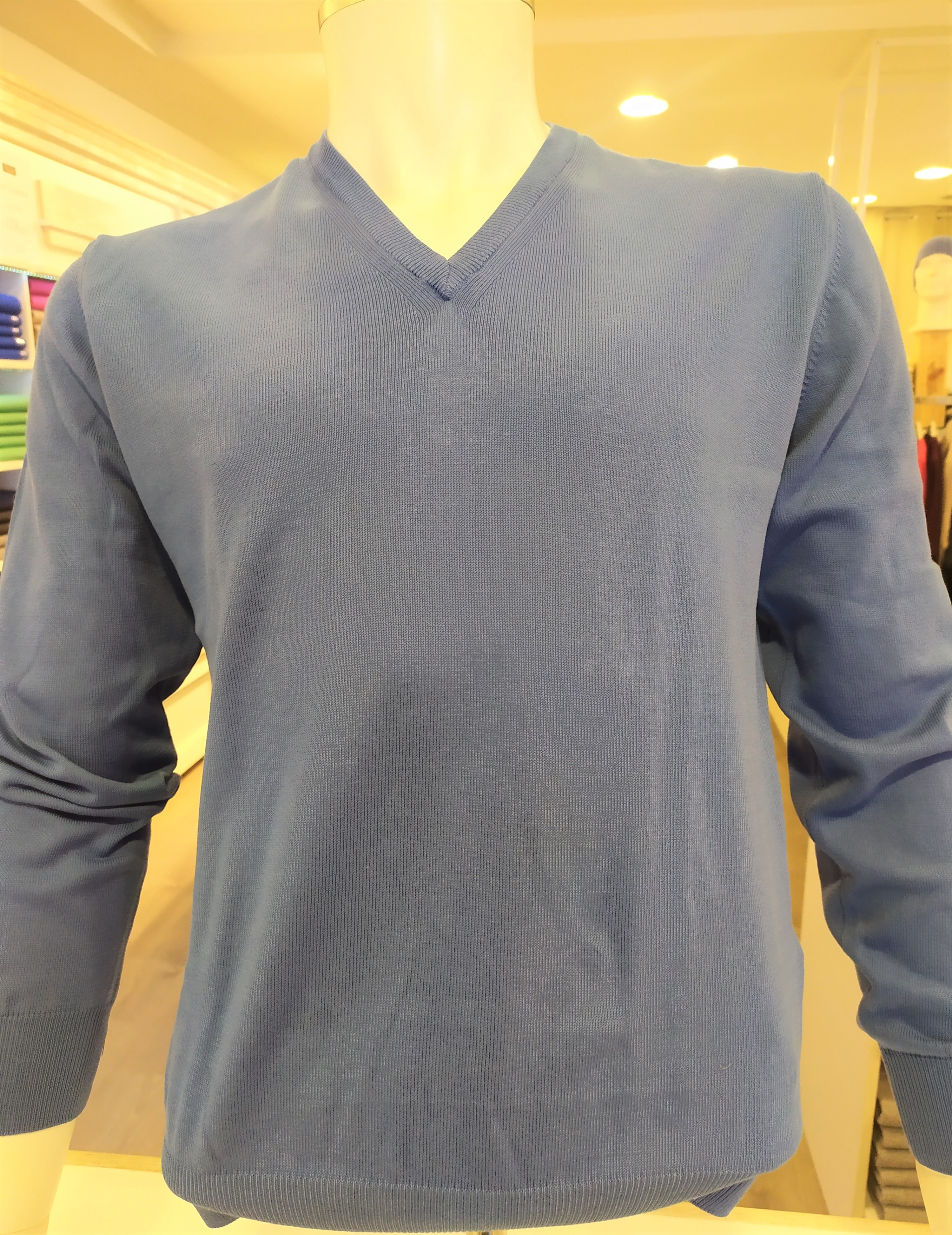 Maglia scollo a v puro cotone Azzurro