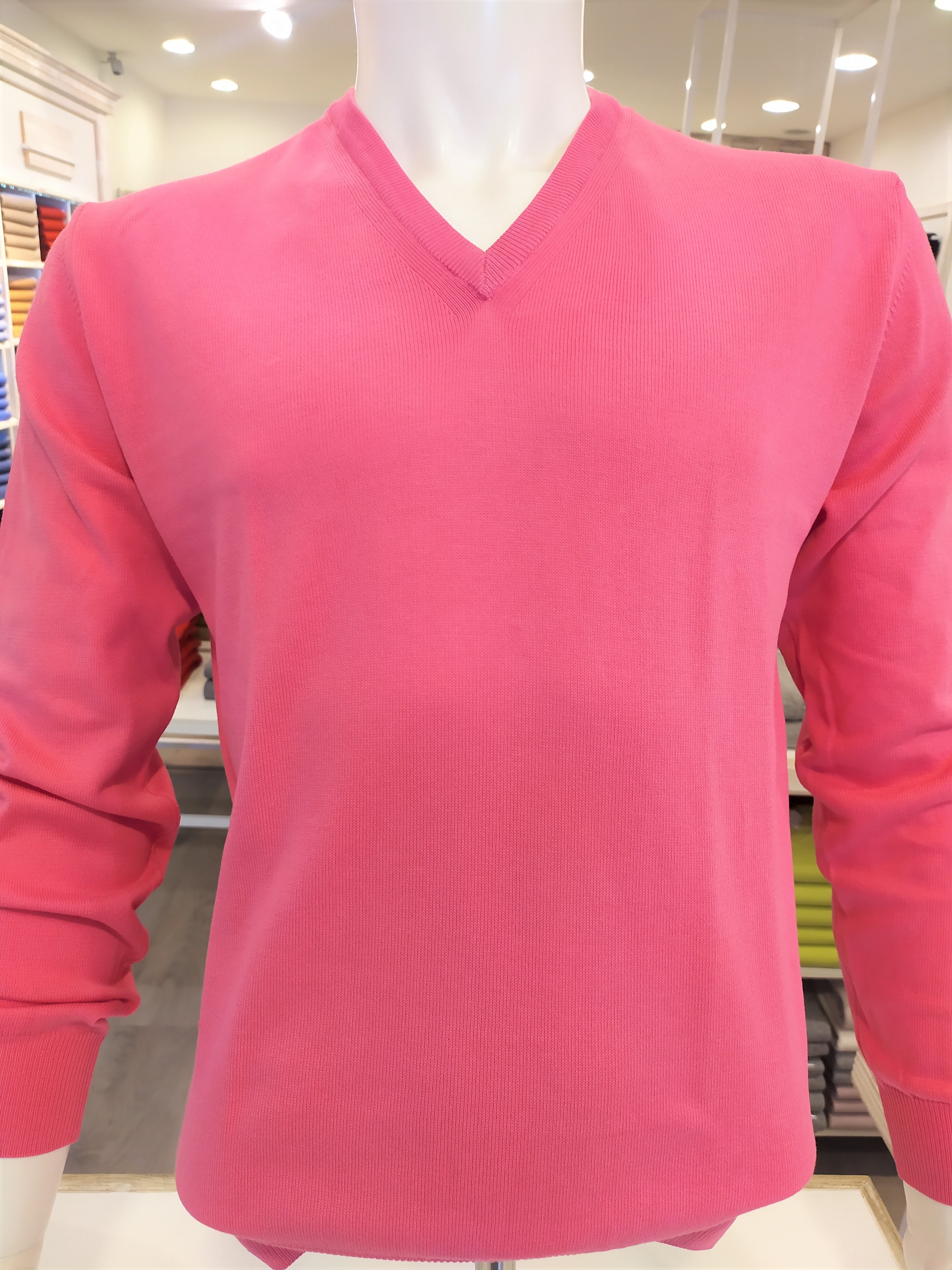 Maglia scollo a v puro cotone Fuxia