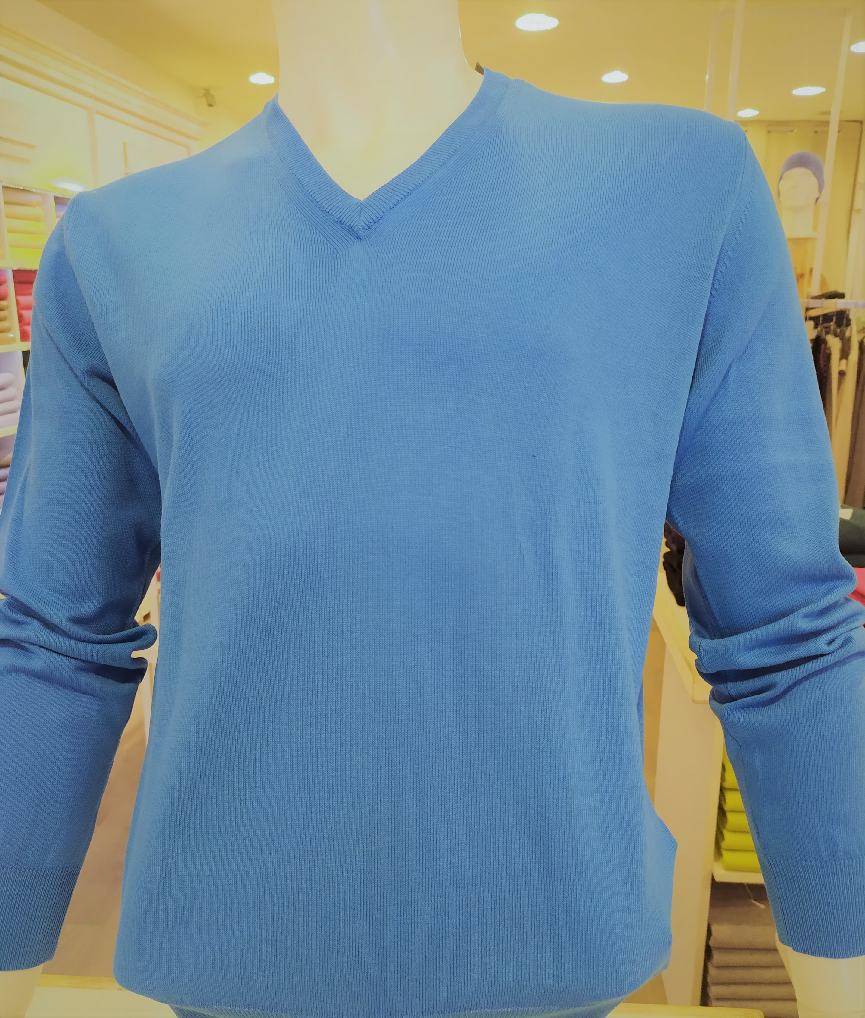 Maglia scollo a v puro cotone Turchese