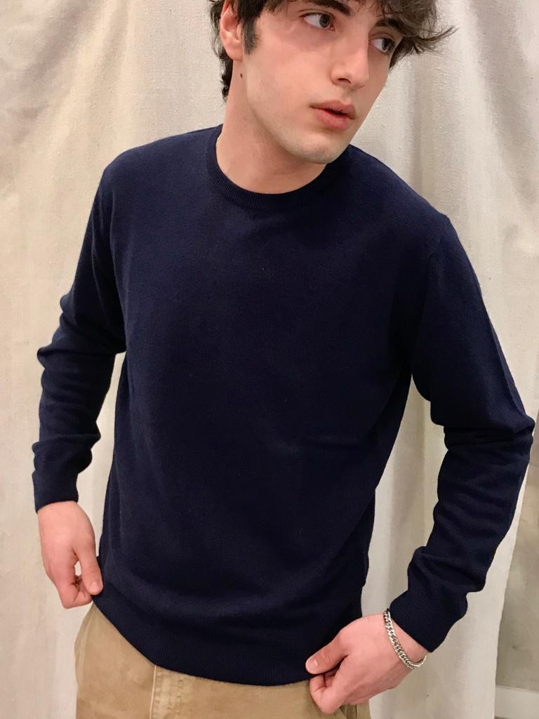 Maglia Girocollo lana e cashmere made in Italy Navy