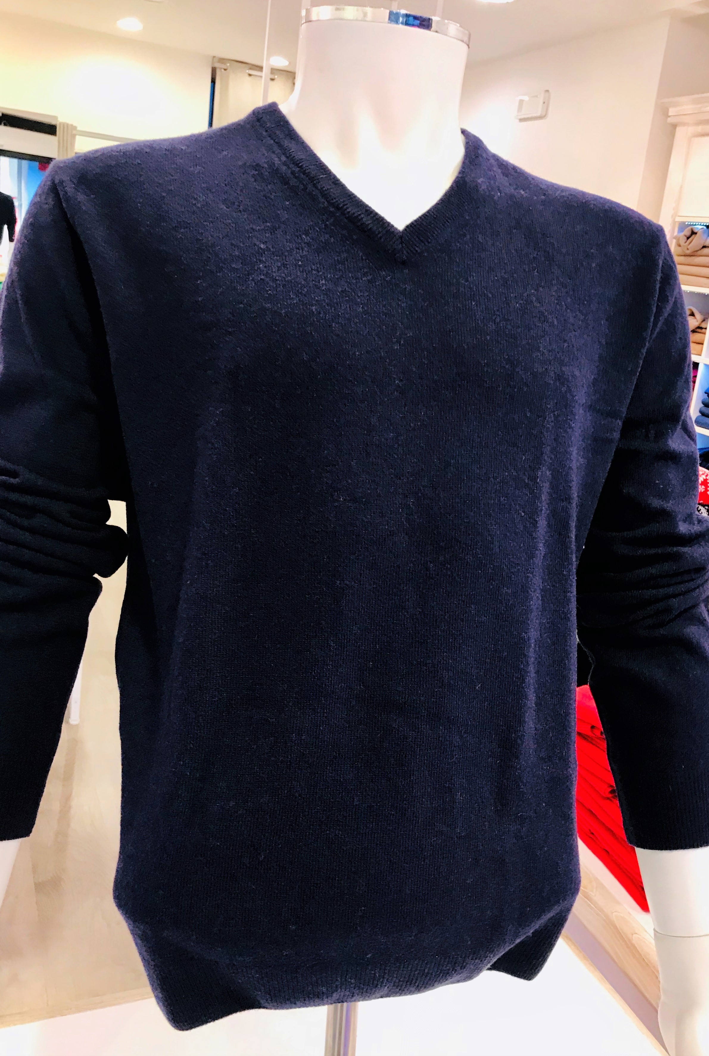 Maglia scollo a v lana e cashmere Navy