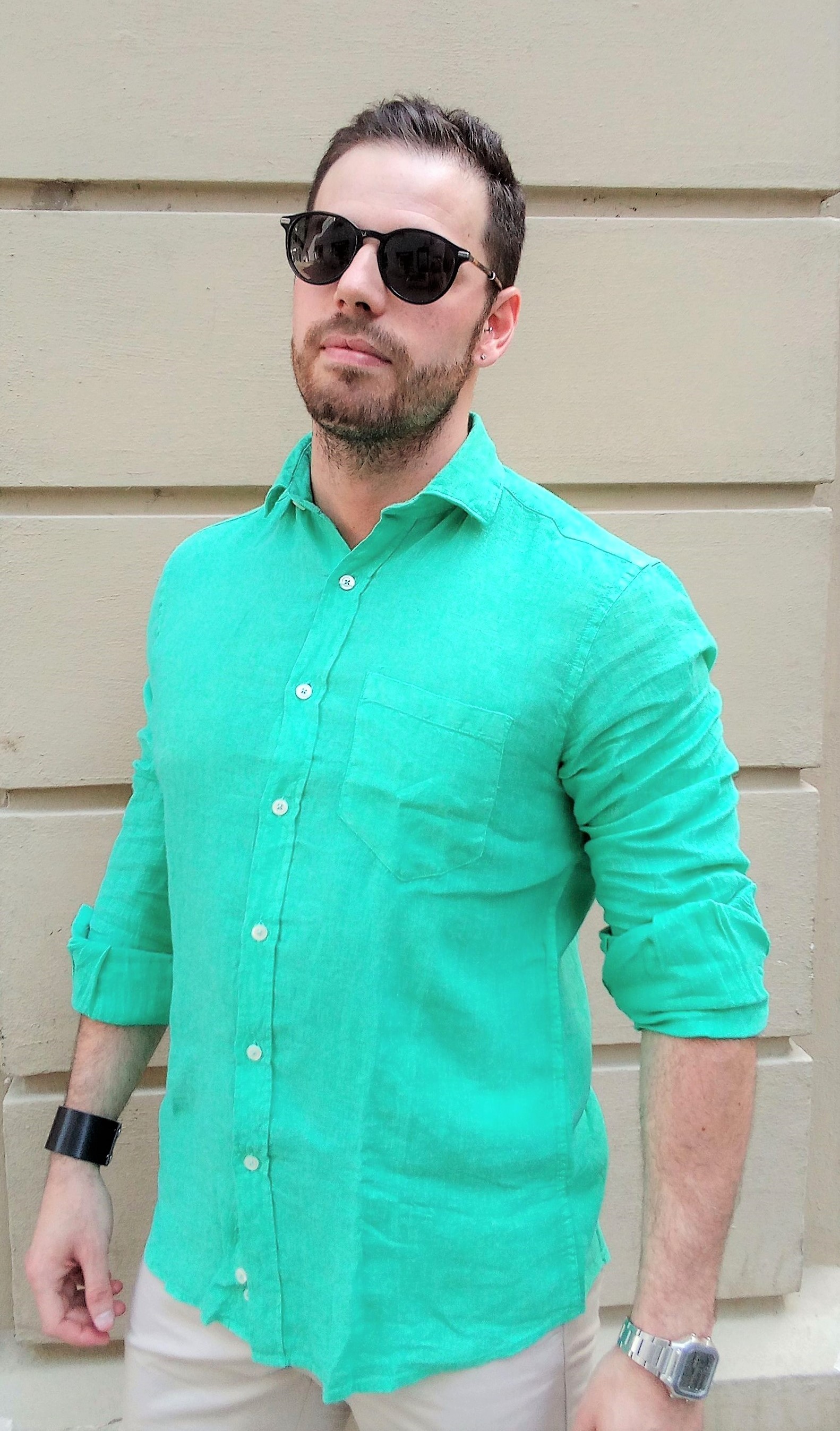 Camicia puro lino Verde