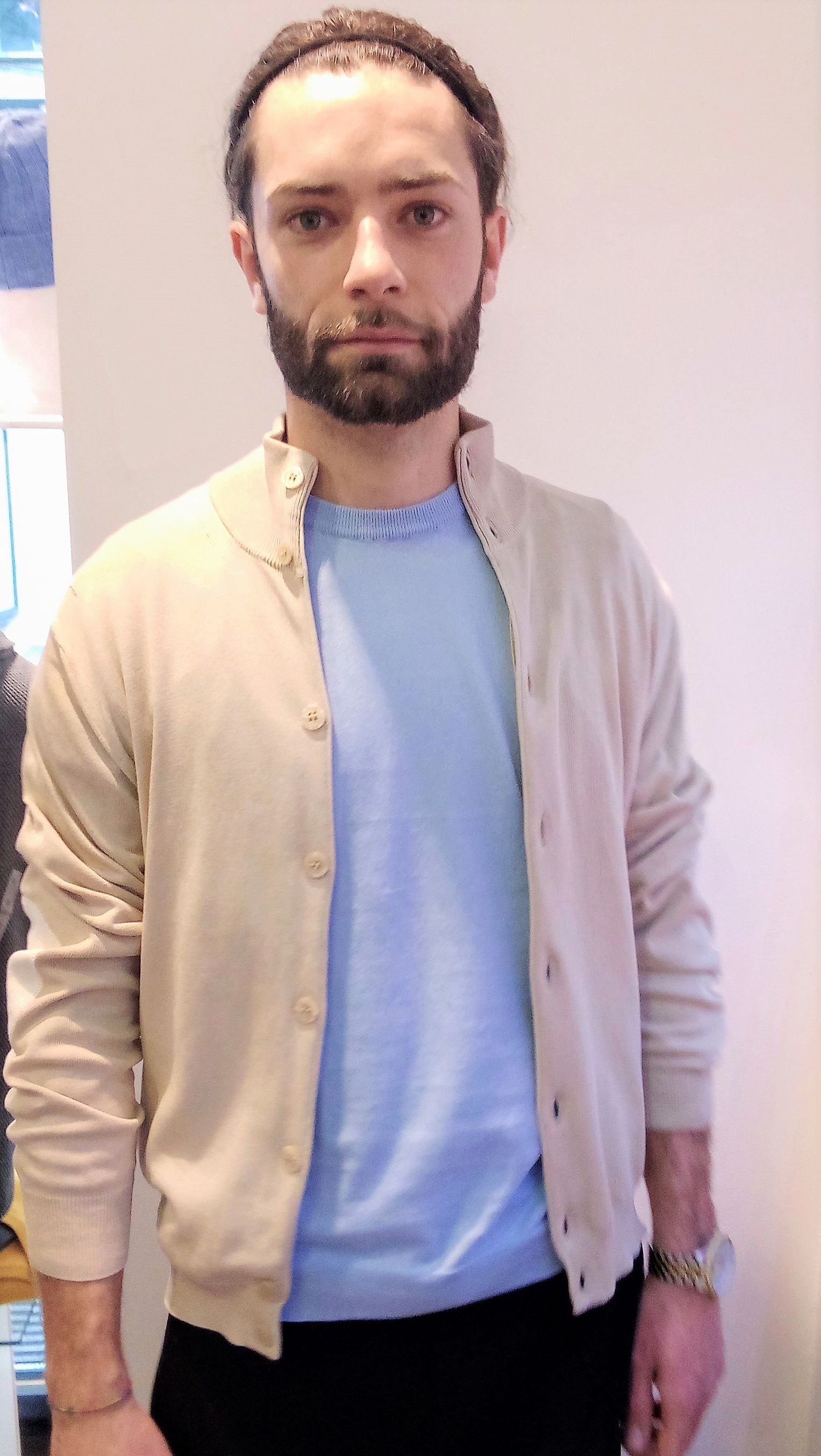 Cardigan Con bottoni e toppe in Puro Cotone Beige