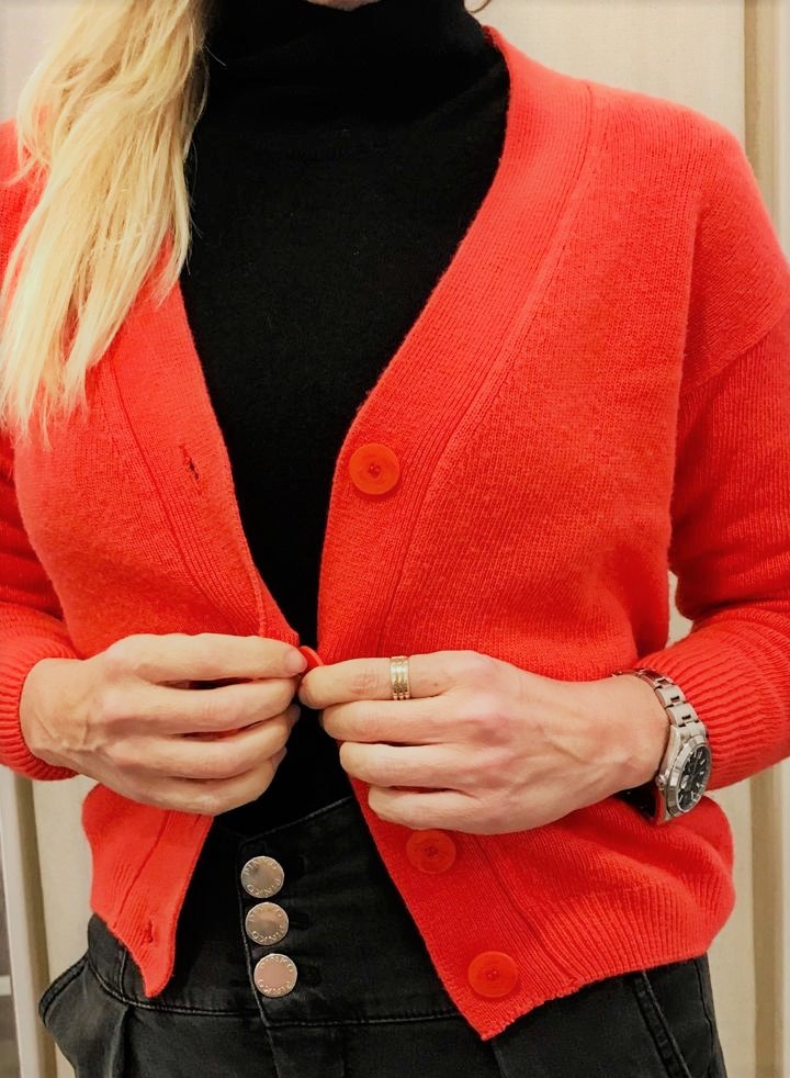 Cardigan in lana con cashmere Corallo