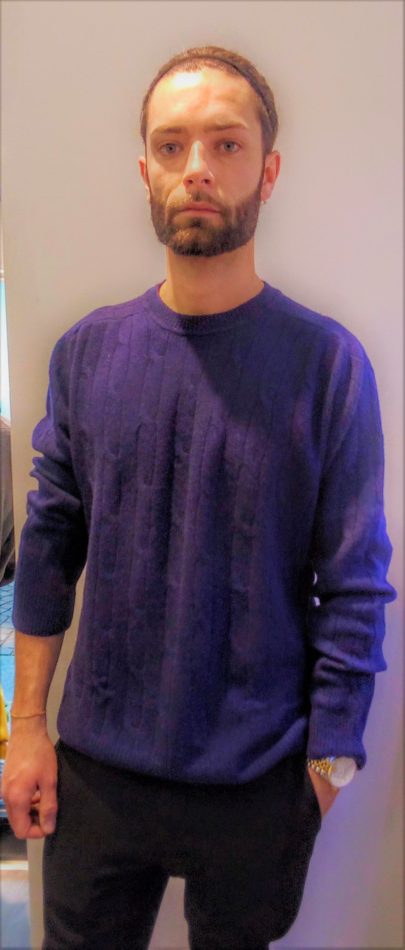 Maglia girocollo con trama a treccia puro cashmere toscano  Navy