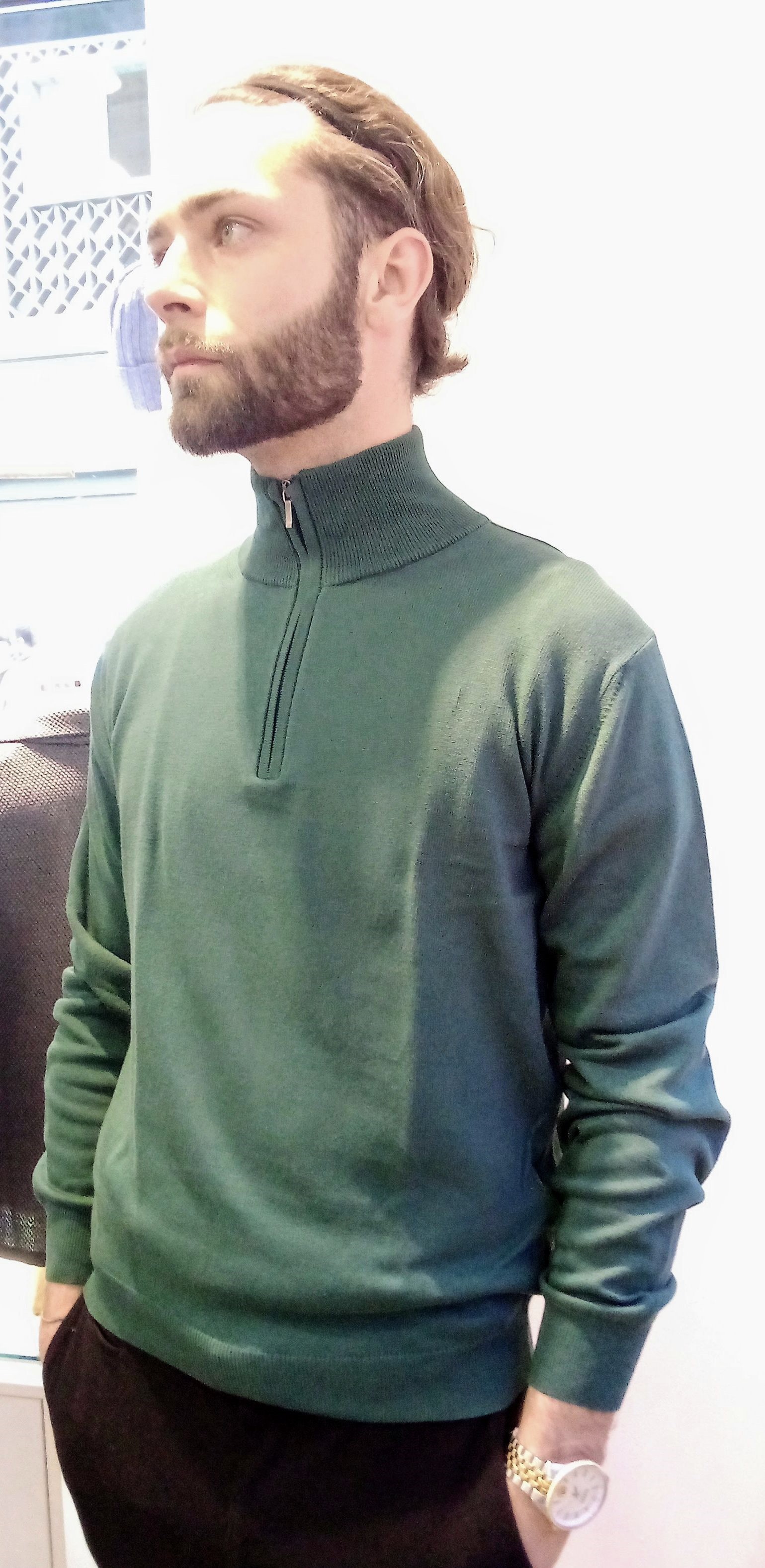 Maglia a lupetto con zip in puro cotone Verde
