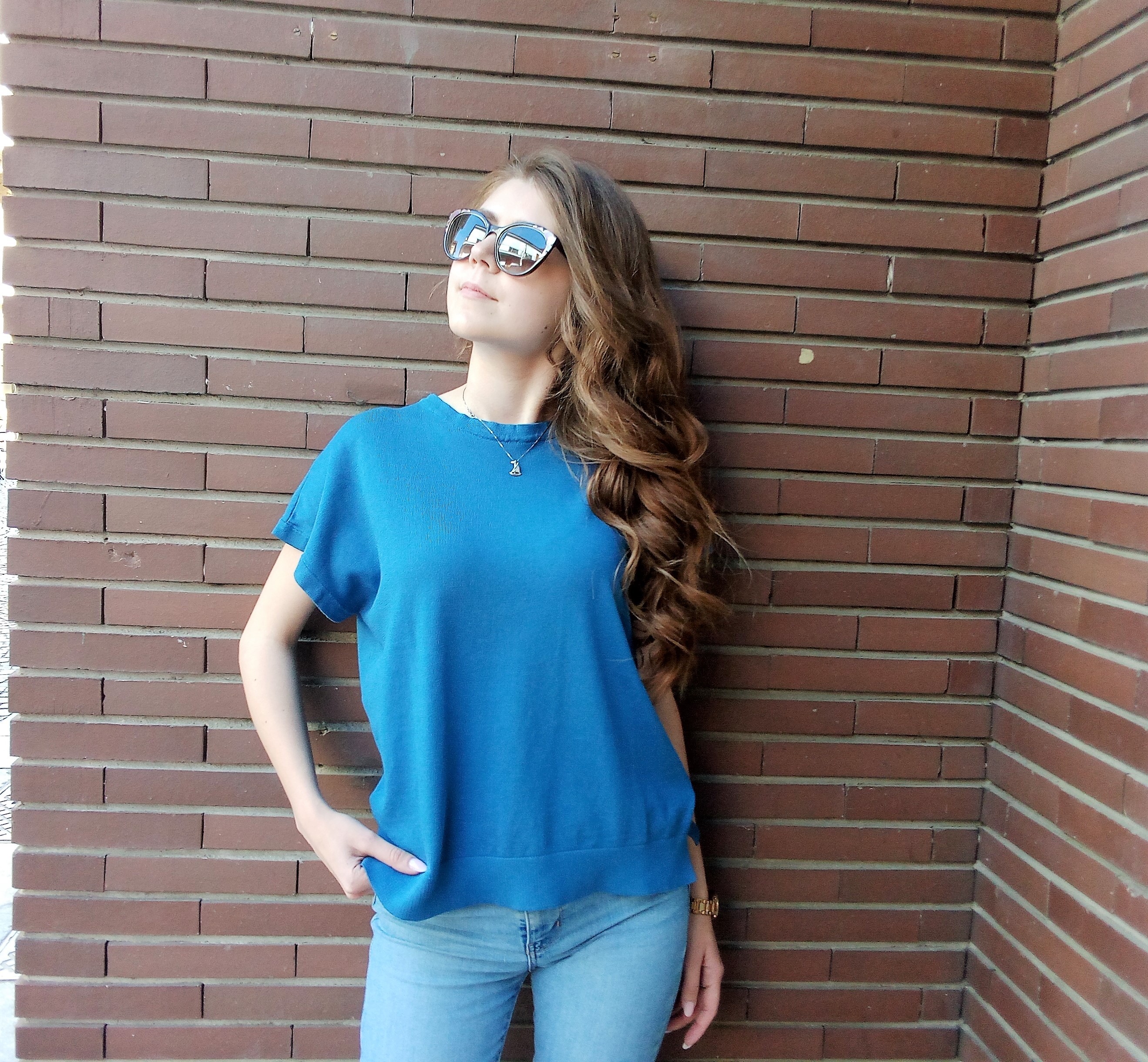 Maglia mezza manica in cotone Blu