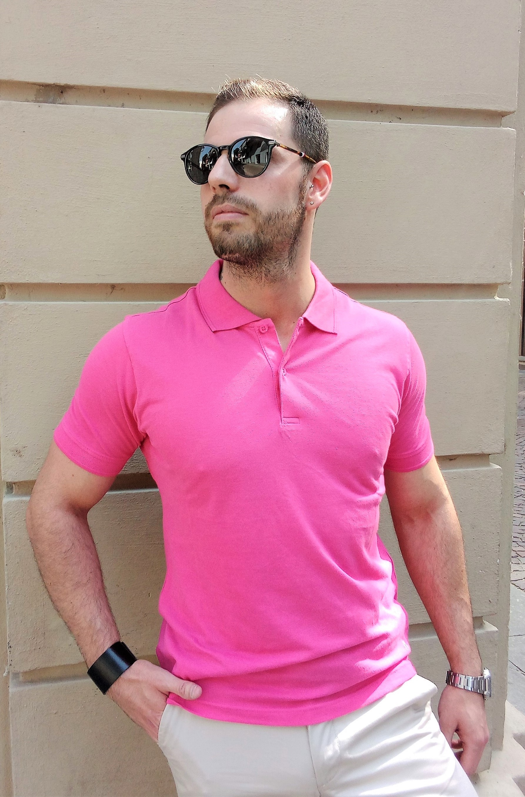 Polo mezza manica in cotone Fuxia