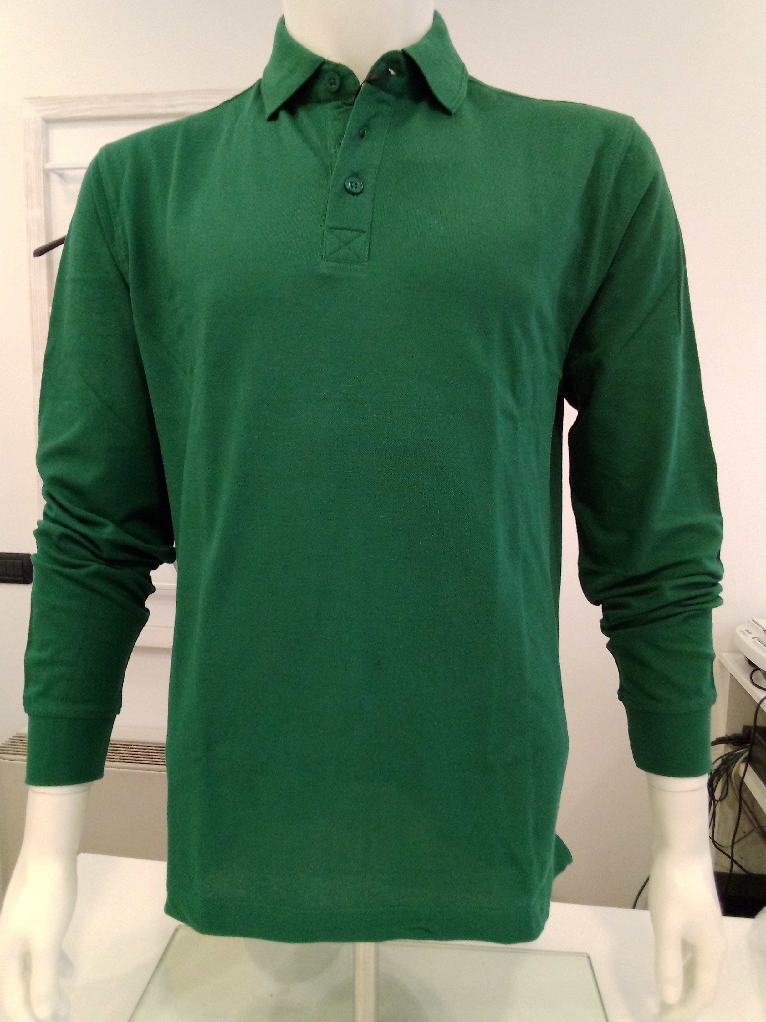 Polo manica lunga in puro cotone Verde