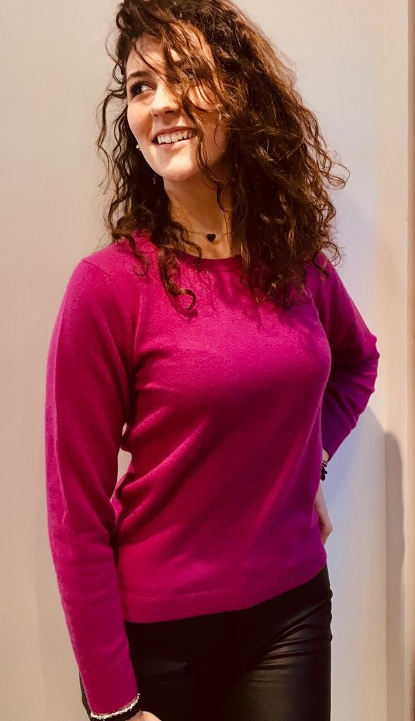 Maglia girocollo puro cashmere toscano Fuxia 