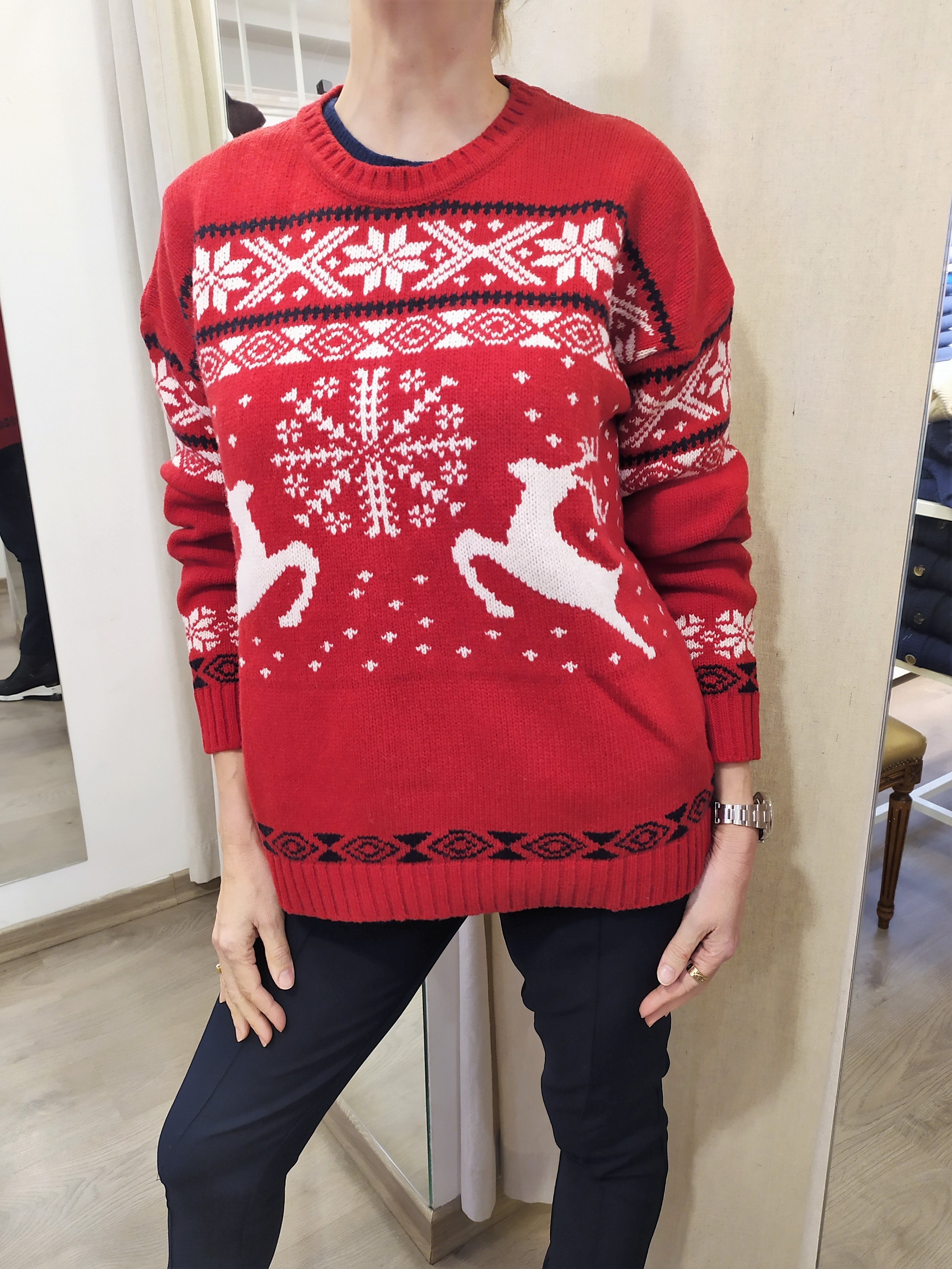 Maglia in misto lana con stampa rossa