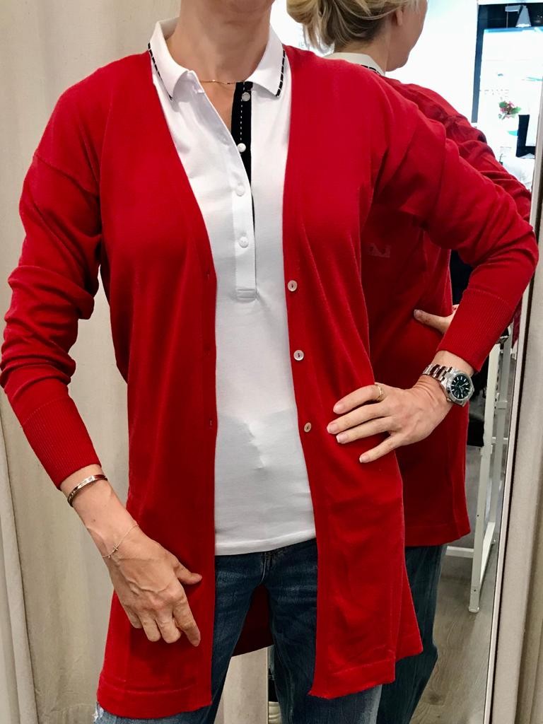 2.Cardigan sciallato lungo in puro cotone Rosso