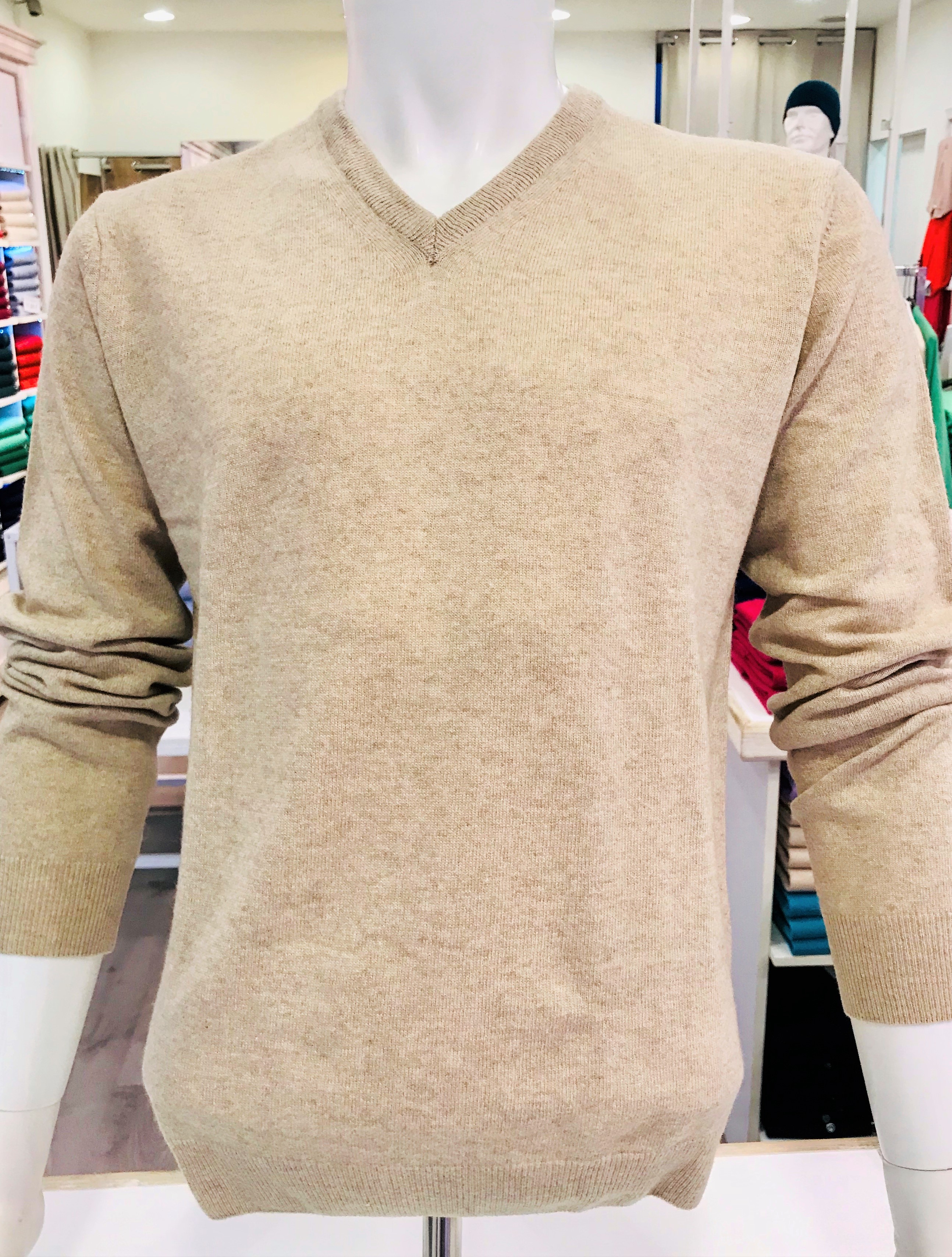 Maglia scollo a v lana con cashmere Beige