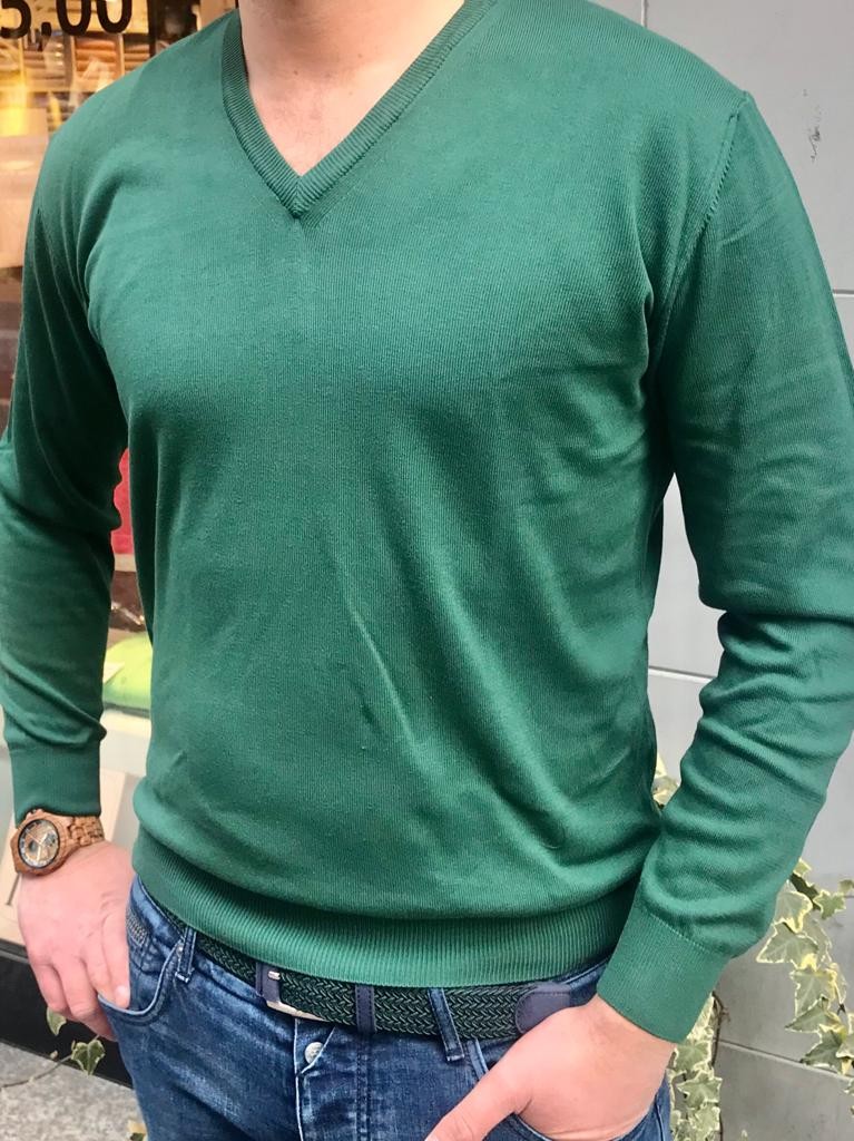 Maglia Scollo a v puro cotone extra fine colore verde
