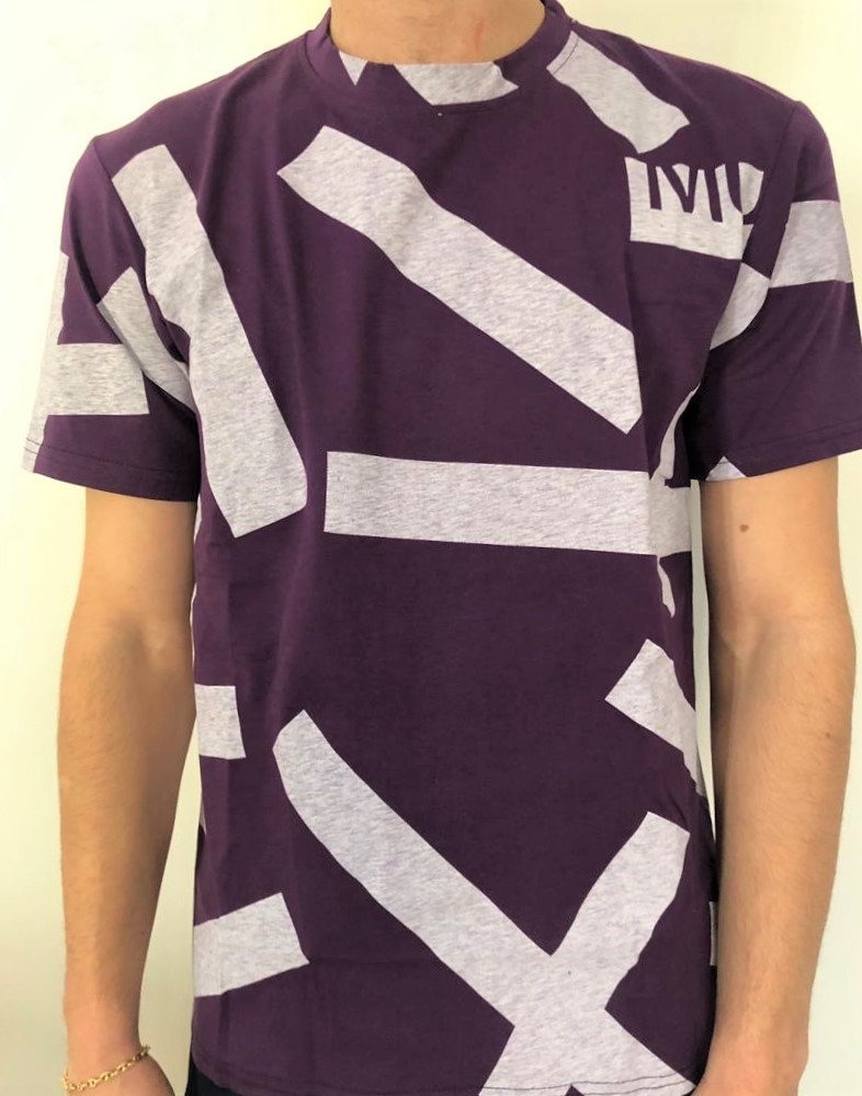 T-shirt 100% cotone stampa disegni geometrici Viola