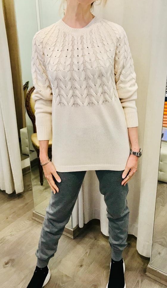 2.Maglia treccia donna puro cotone leggero