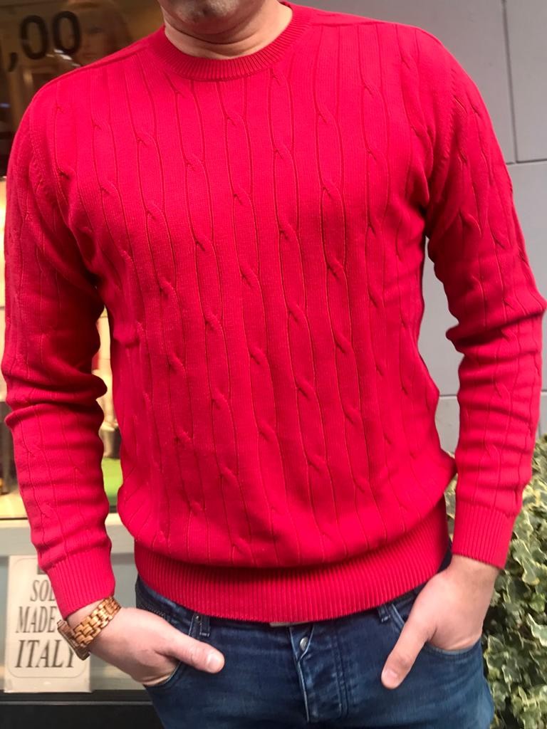 Maglioncino 100% cotone con treccia colore rosso