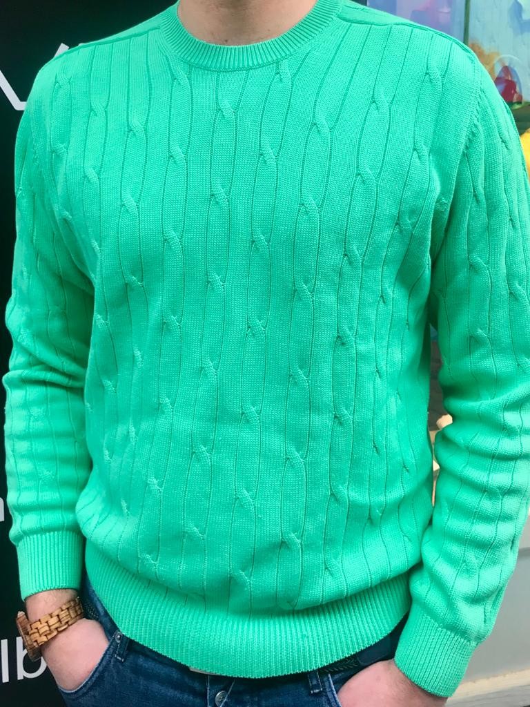 Maglioncino 100% cotone con treccia colore verde